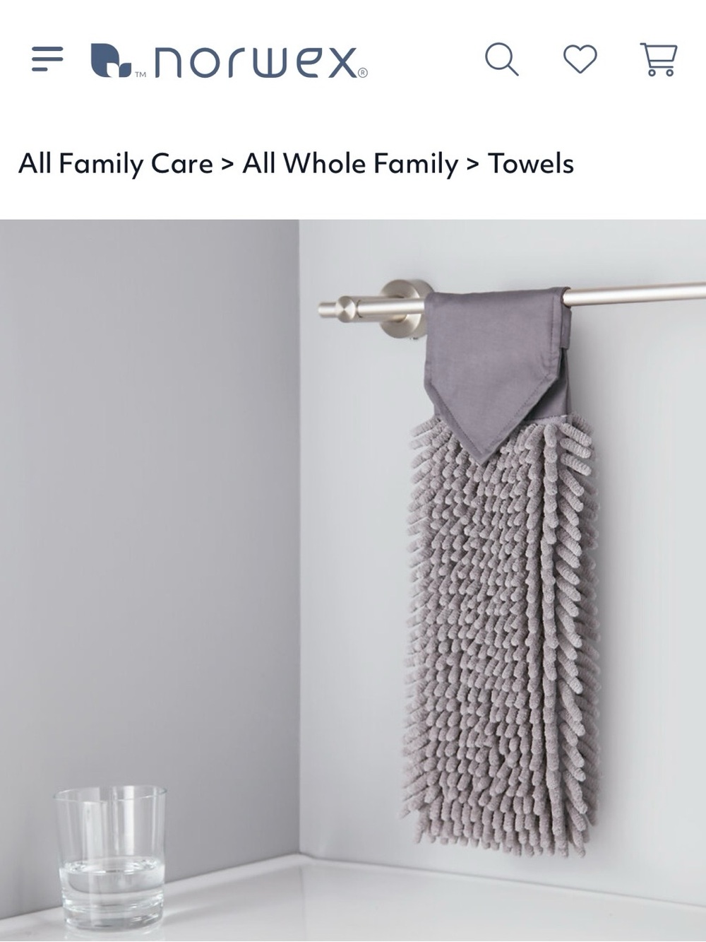 Norwex Gray Chenille Hand Towel with Plush Microfiber Strands